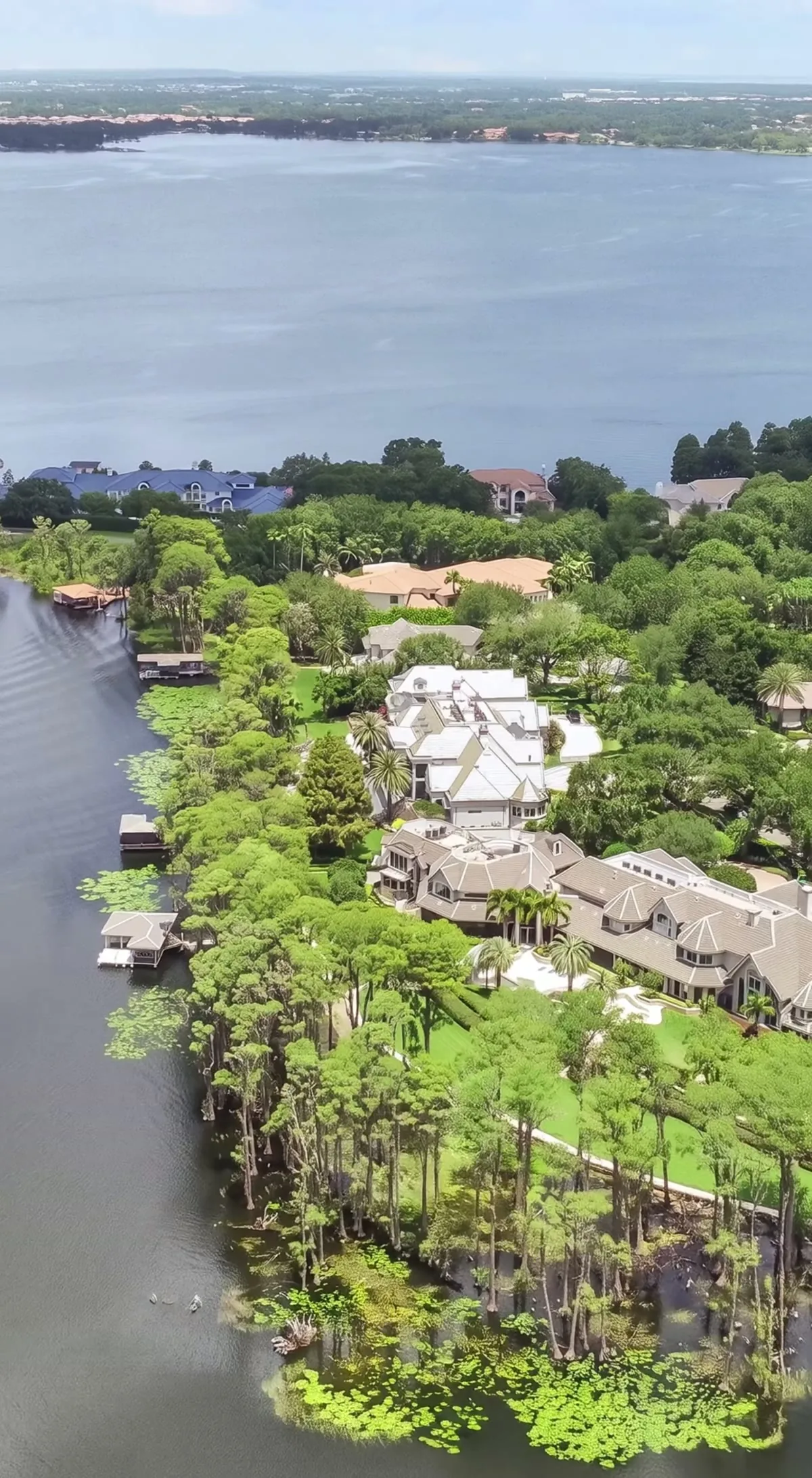Aerial view over the Butler Chain of Lakes, Windermere
